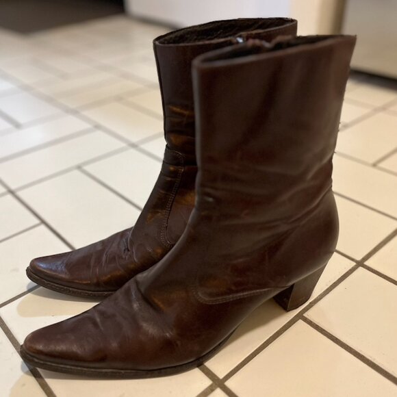 Brown Leather Heeled Boots - Picture 1 of 3